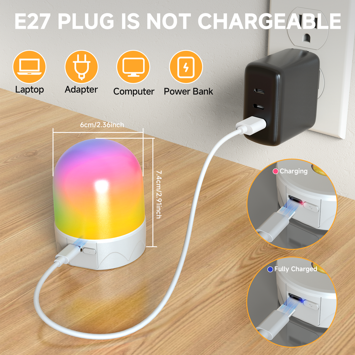 HARPER LIVING USB Rechargeable LED Bulb with Remote, E27 Screw & Magne ...