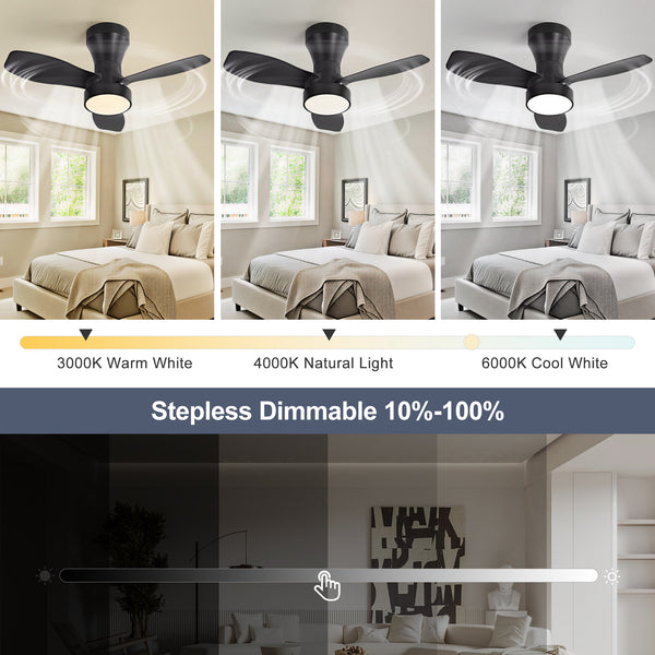 HARPER LIVING Ceiling Fan Light with Remote, 40W 2100LM LED Dimmable Fan Lamp, 3 Colours, 3 Speeds & 2 Timers, Black
