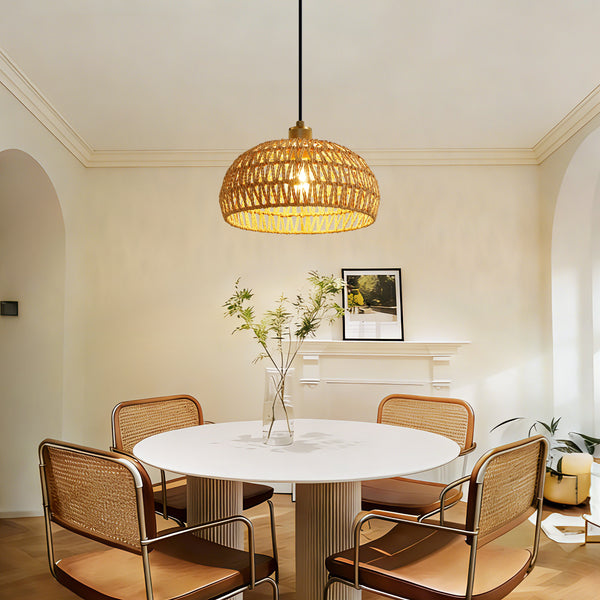 HARPER LIVING Easy Fit Handwoven Rope Ceiling Light Shade with Reducer Ring, E27/B22 Yellow Woven Shade for Pendant Lights & Floor