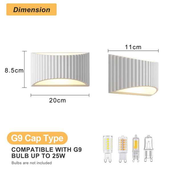 HARPER LIVING Modern Wall Light, Wave Pattern Shade, G9 Cap Type Up and Down Wall Lamp, White Ceramic Paintable Shade