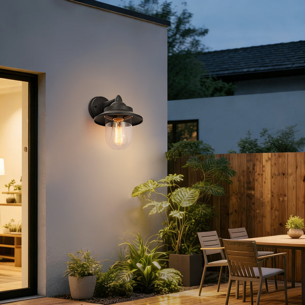HARPER LIVING Outdoor Wall Light, E27 Outside Wall Lamp Mains Powered with Clear Shade, IP54 Weatherproof Aluminium, Retro Exterior light