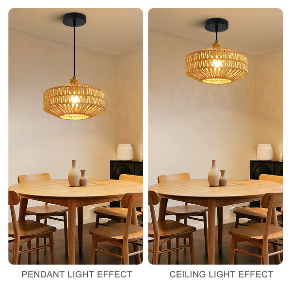 HARPER LIVING Easy Fit Handwoven Rope Ceiling Light Shade with Reducer Ring, E27/B22 Woven Shade for Pendant Lights & Floor Lamps