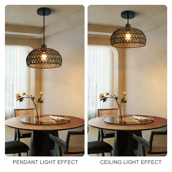 HARPER LIVING Easy Fit Handwoven Rope Ceiling Light Shade with Reducer Ring, E27/B22 Black Woven Shade for Pendant Lights & Floor