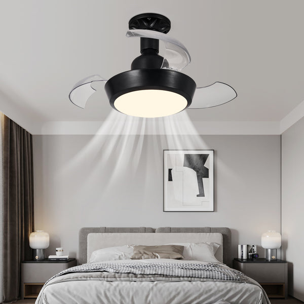 HARPER LIVING Ceiling Fans with Lights, E27 Screw in Fan Lamp with 3 Retractable Blades, 30W 1400LM Dimmable Black