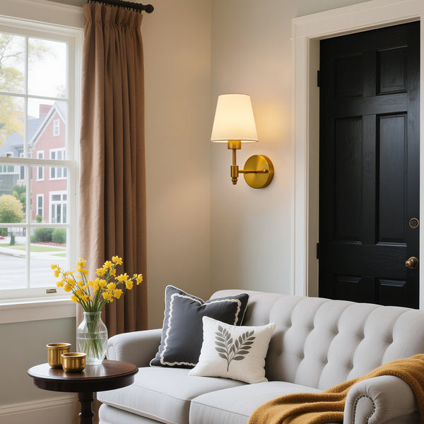 HARPER LIVING Set of 2 Battery Wall Lights, Fabric Lamps with Rechargeable Bulbs, Remote, 3 CCT & 9 RGB Dimmable Brass