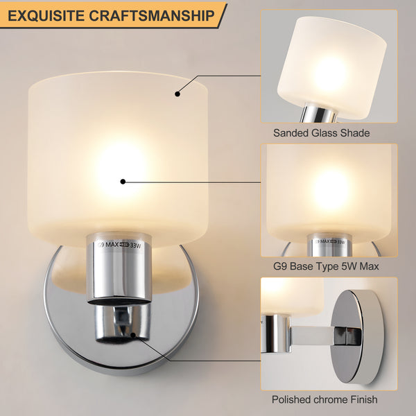 Modern Wall Light, Indoor Wall Lamp with Chrome Finish & Frested Glass