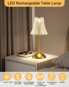 HARPER LIVING Rechargeable Table Lamp, Bedside Reading Light Polished Gold Finish, Cordless Touch Lamps, Bedroom, Living Room