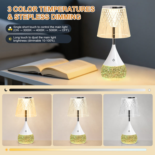 HARPER LIVING RGB Table Lamp, Water Base & 7-Colour Changing, Touch Control Mood Light, Dimmable, Diamond Cut Shade