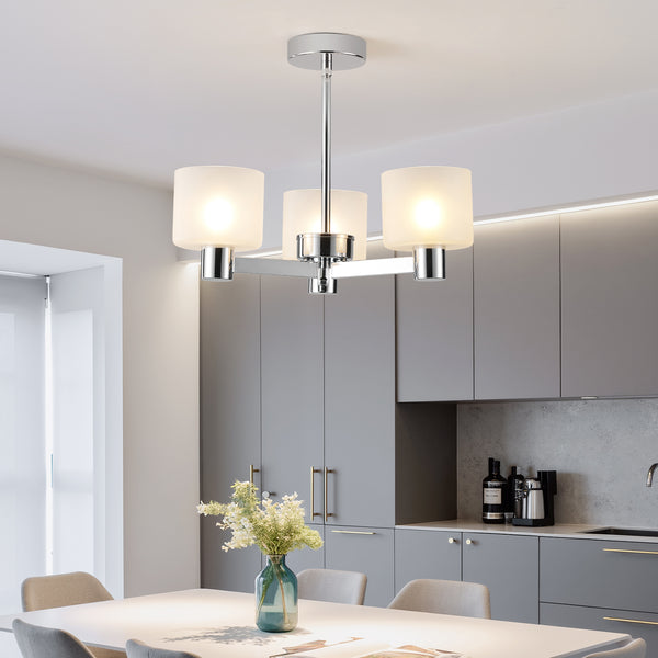 3 Lights Semi Flush Ceiling Lamp with Frosted Glass Shades, Chrome Finish