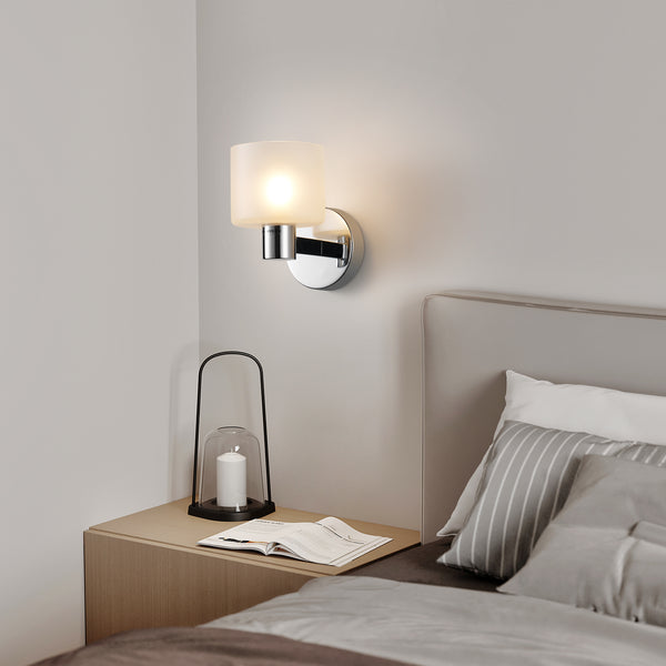 Modern Wall Light, Indoor Wall Lamp with Chrome Finish & Frested Glass