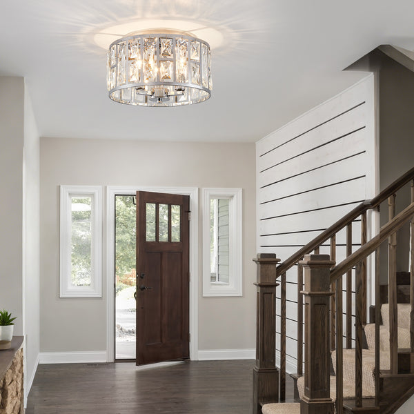 HARPER LIVING 3-Light Flush Ceiling Lights, Crystal Ceiling Lamp Chrome Finish, 30cm Modern Chandelier Lighting