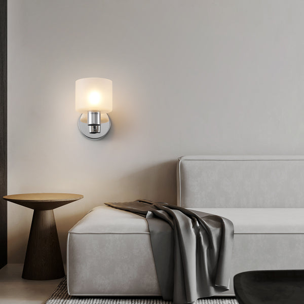 Modern Wall Light, Indoor Wall Lamp with Chrome Finish & Frested Glass