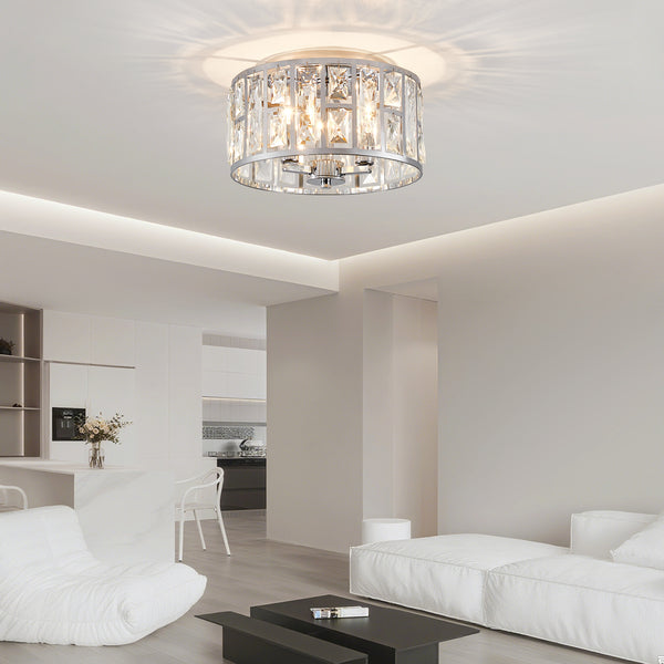 HARPER LIVING 3-Light Flush Ceiling Lights, Crystal Ceiling Lamp Chrome Finish, 30cm Modern Chandelier Lighting