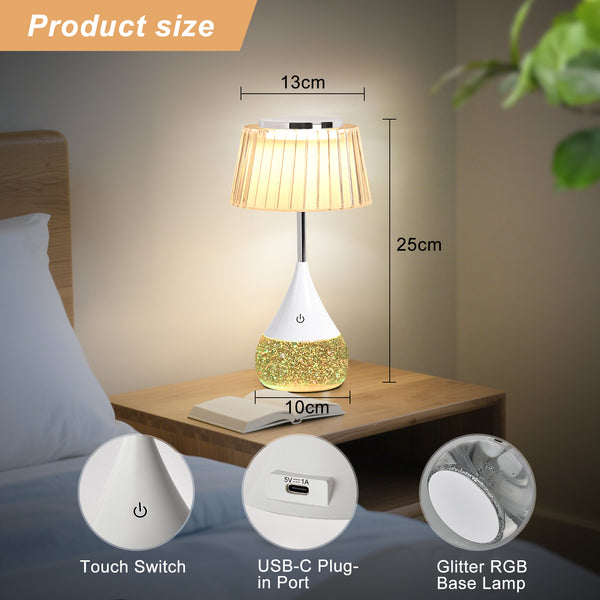 HARPER LIVING RGB Table Lamp, Water Base & 7-Colour Changing, Touch Control Mood Light, Dimmable, Pleated Shade