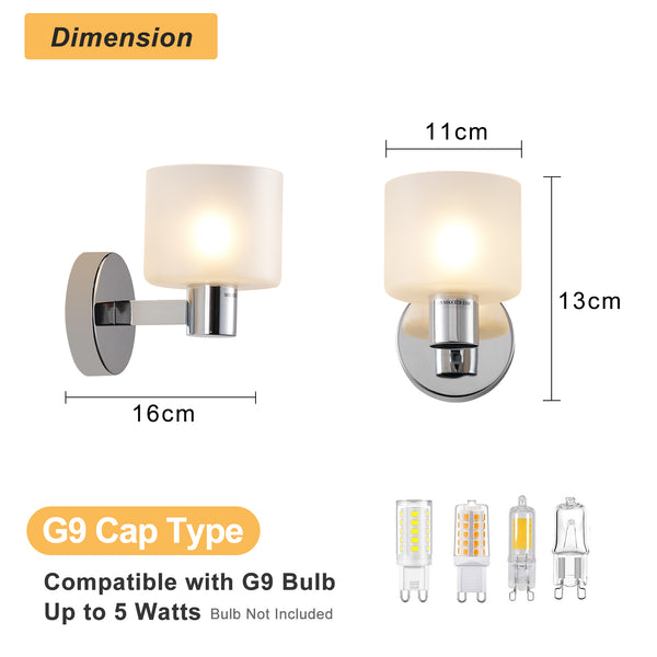 Modern Wall Light, Indoor Wall Lamp with Chrome Finish & Frested Glass