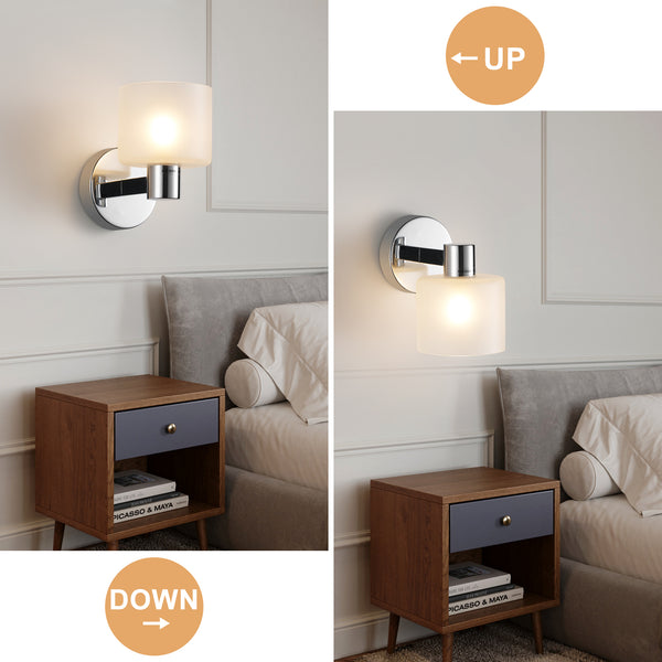 Modern Wall Light, Indoor Wall Lamp with Chrome Finish & Frested Glass