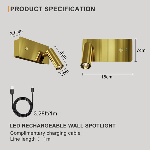 HARPER LIVING Wall Spotlights Brass, antique gold Magnetic LED Rechargeable Wall Display Lights with Switch