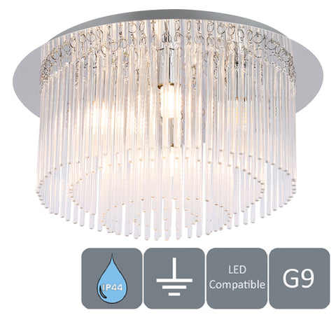 Crystal Bathroom Ceiling Light, 6xG9 Cap Type, Flush Mount, Water Resistant IP44