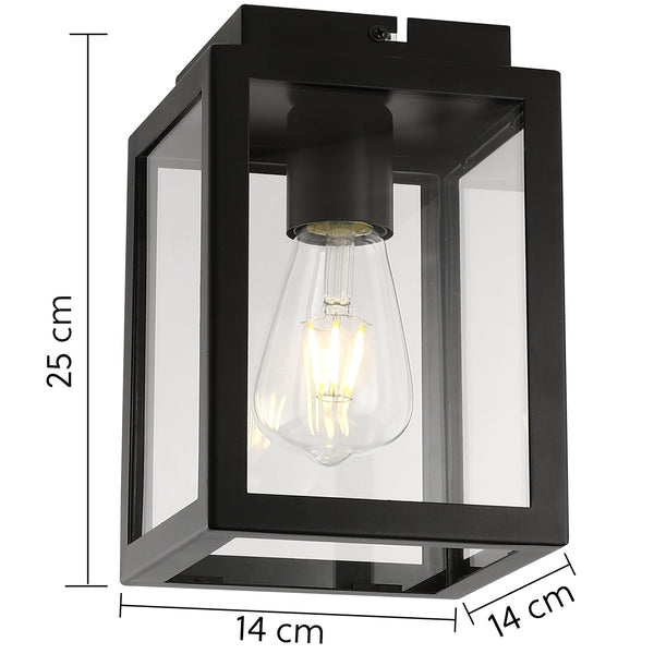 Black Porch Ceiling Light with Clear Glass 1xE27/ES Bulb Cap (Bulb not Included)