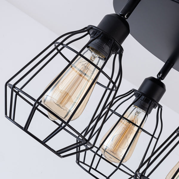 Caged Ceiling Light, 3 Lights E27 Cap, Black Vintage Finish, LED Compatible