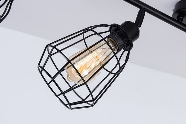 Caged Bar Ceiling Light, 4 Lights E27 Cap, Black Vintage Finish, LED Compatible