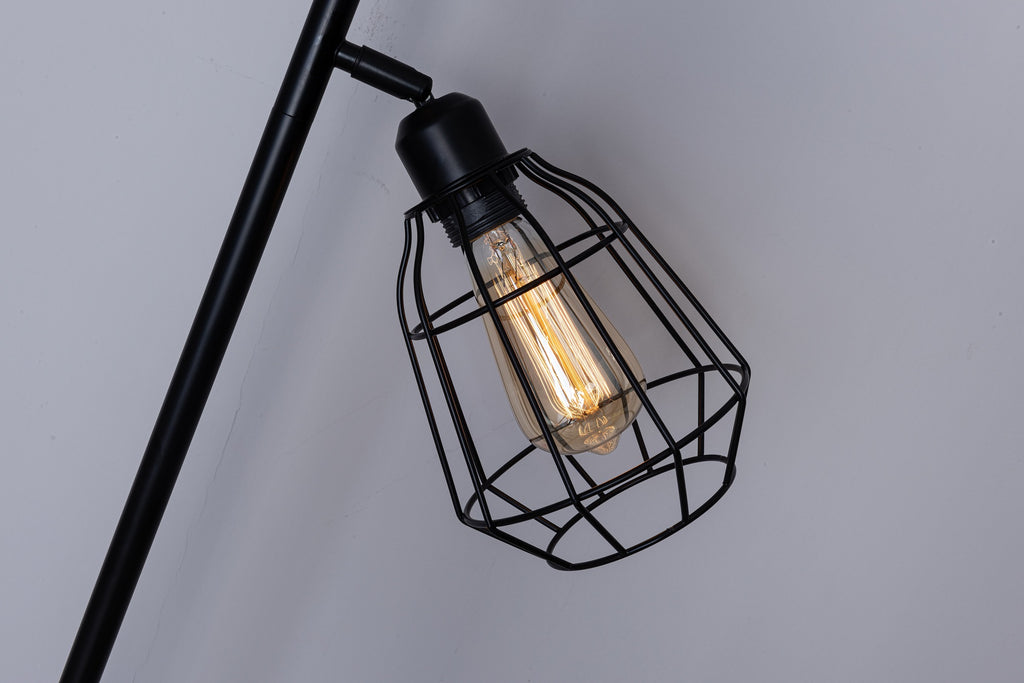 Caged Floor Lamp, 3 Lights, On/Off Switch, Black Vintage Finish, LED C ...