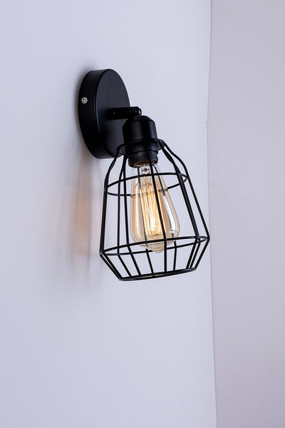 Caged Wall Light, E27/ES Cap, On/Off Switch Black Vintage Finish, LED Compatible