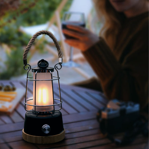 HARPER LIVING Rechargeable Camping LED Retro Water Resistant Lantern White Finish, 6 Watts 370 Lumen, Long Life Battery Powered, Dimmable and Colour Changing, Rope Handle