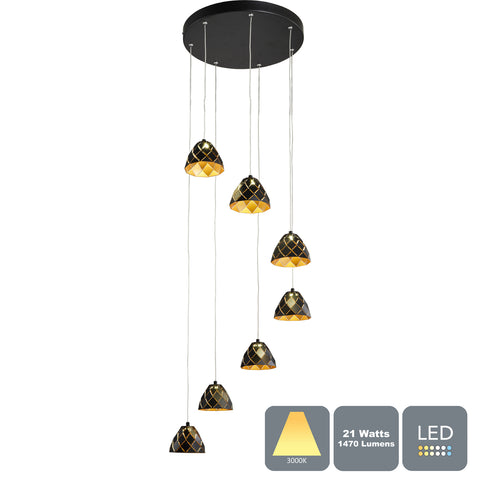 Modern LED Pendant Black and Gold Finish with Metal Shades, 7 Lights, RRP: £228