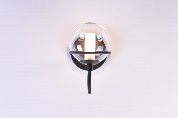 HARPER LIVING 1xG9 Up Wall Light with On/Off Switch, Matt Black Finish, Globe Shaped Glass Shade