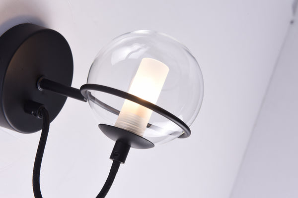 HARPER LIVING 1xG9 Up Wall Light with On/Off Switch, Matt Black Finish, Globe Shaped Glass Shade