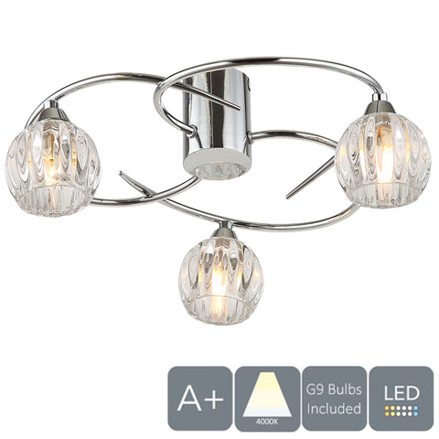 BOLLA 3 Lights Ceiling Light, Polished Chrome, Natural White (4000K)