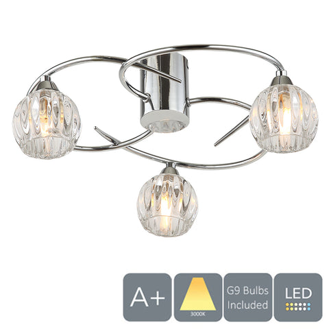 BOLLA LED 3 Lights Ceiling Light, Polished Chrome, Warm White (3000K)